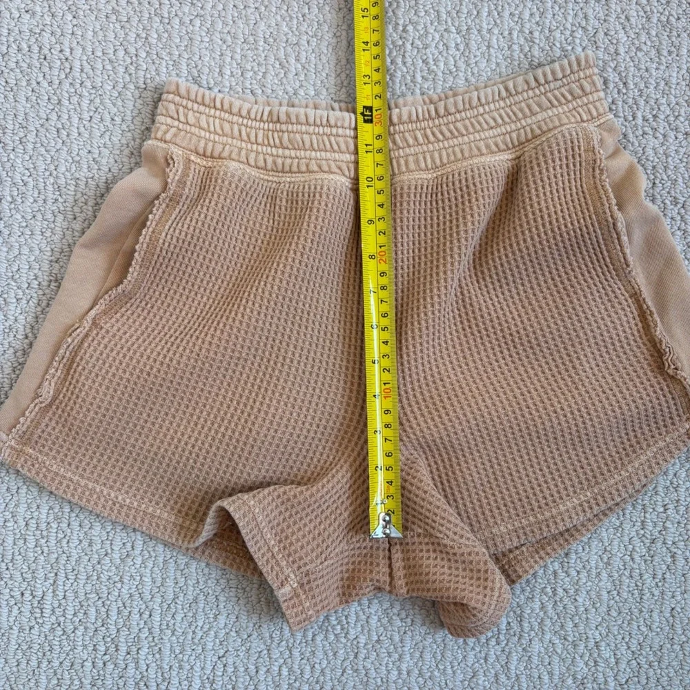 Aerie Womens XS Tan Waffle Knit Lounge Shorts High Waisted Thermal Smocked Waist